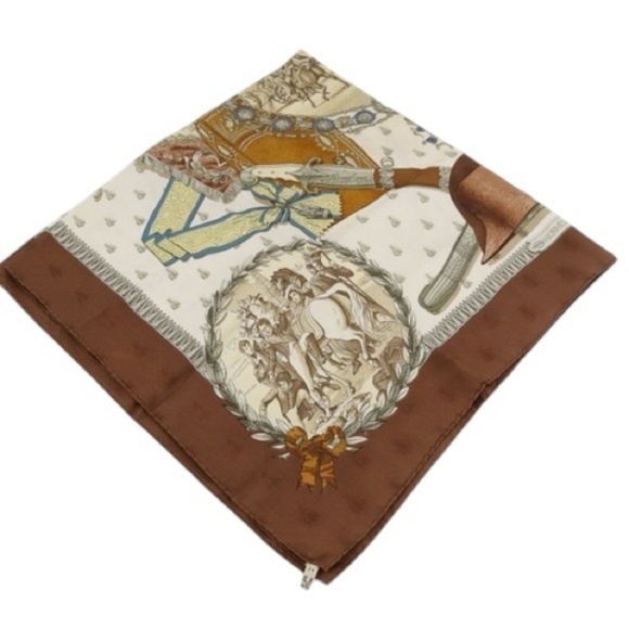 HERMES “Napoleon” 100% Silk Brown Blue & Cream Bumblebee Square Scarf Carre 90 - Picture 4 of 13